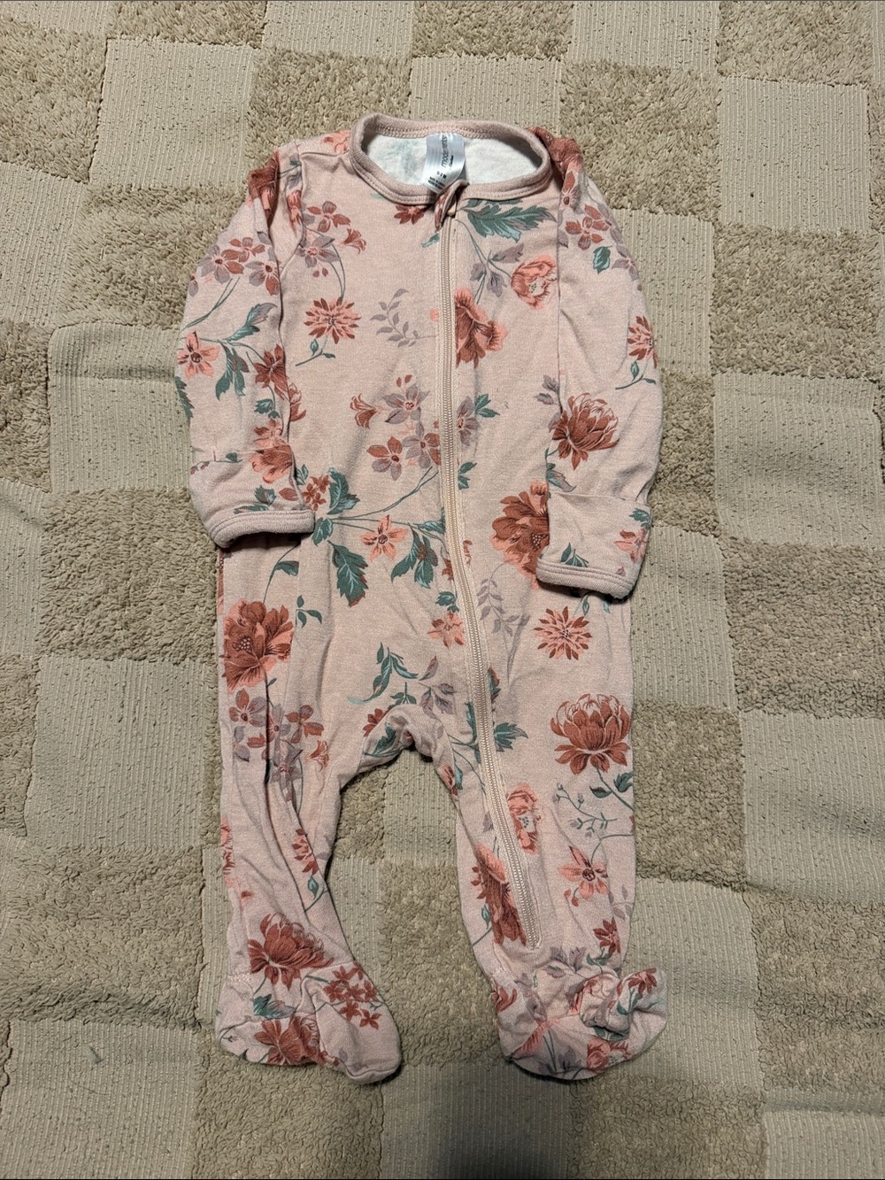 Baby Floral Footed One-Piece - Pink Floral Zip Front